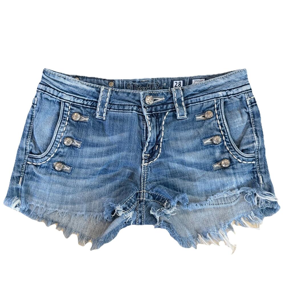 Miss Me Cut Off Shorts Frayed Booty Daisy Dukes Buttons Custom Hand Cut Size 28